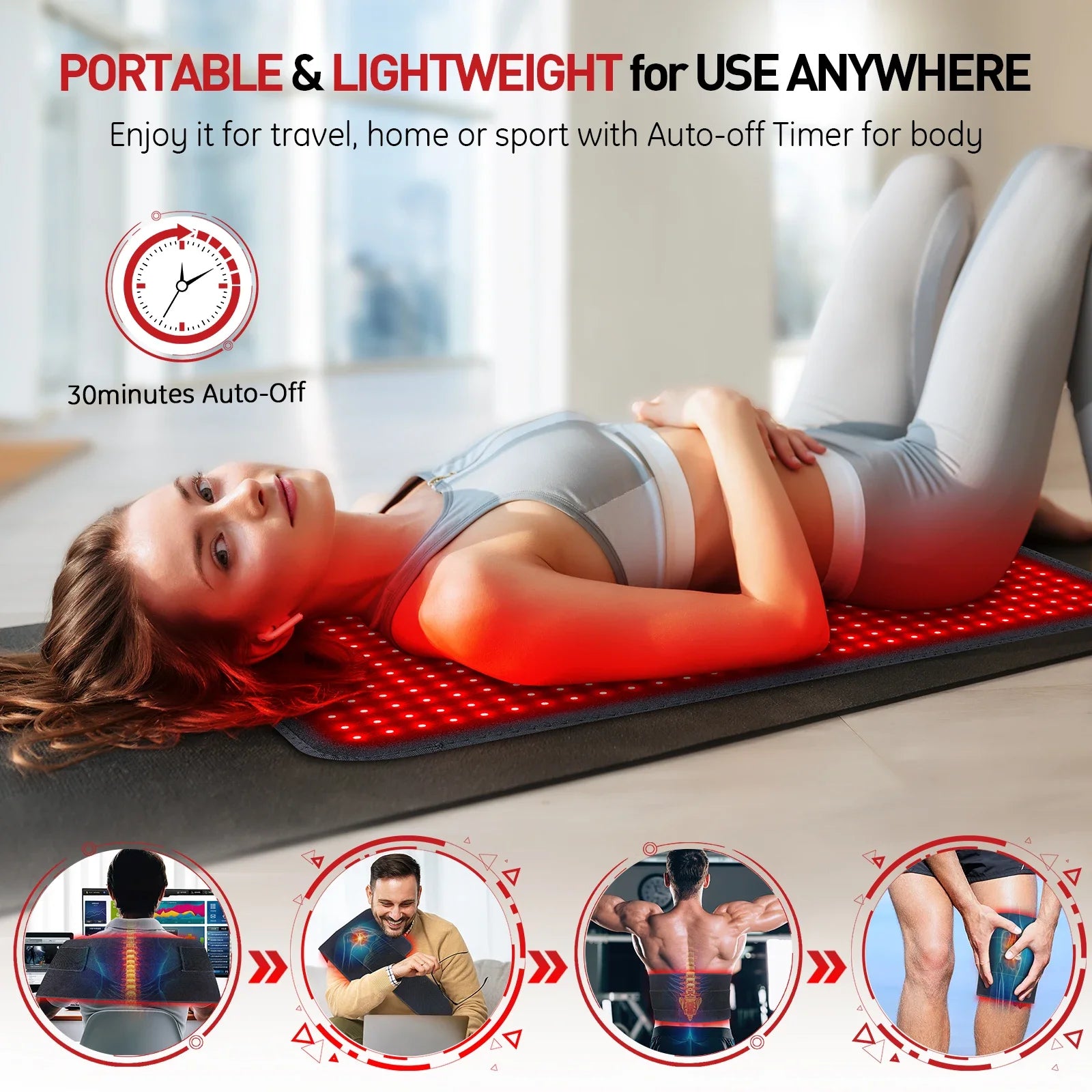 Kineta Red Light Therapy Pad — 850nm Infrared Heating Pad for Back, Waist & Shoulder Pain Relief