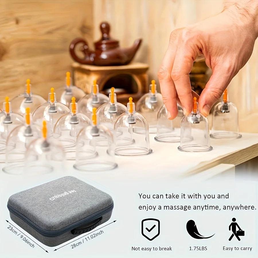 Kineta 24-Piece Cupping Therapy Set — Vacuum Massage Cups for Muscle Recovery & Pain Relief