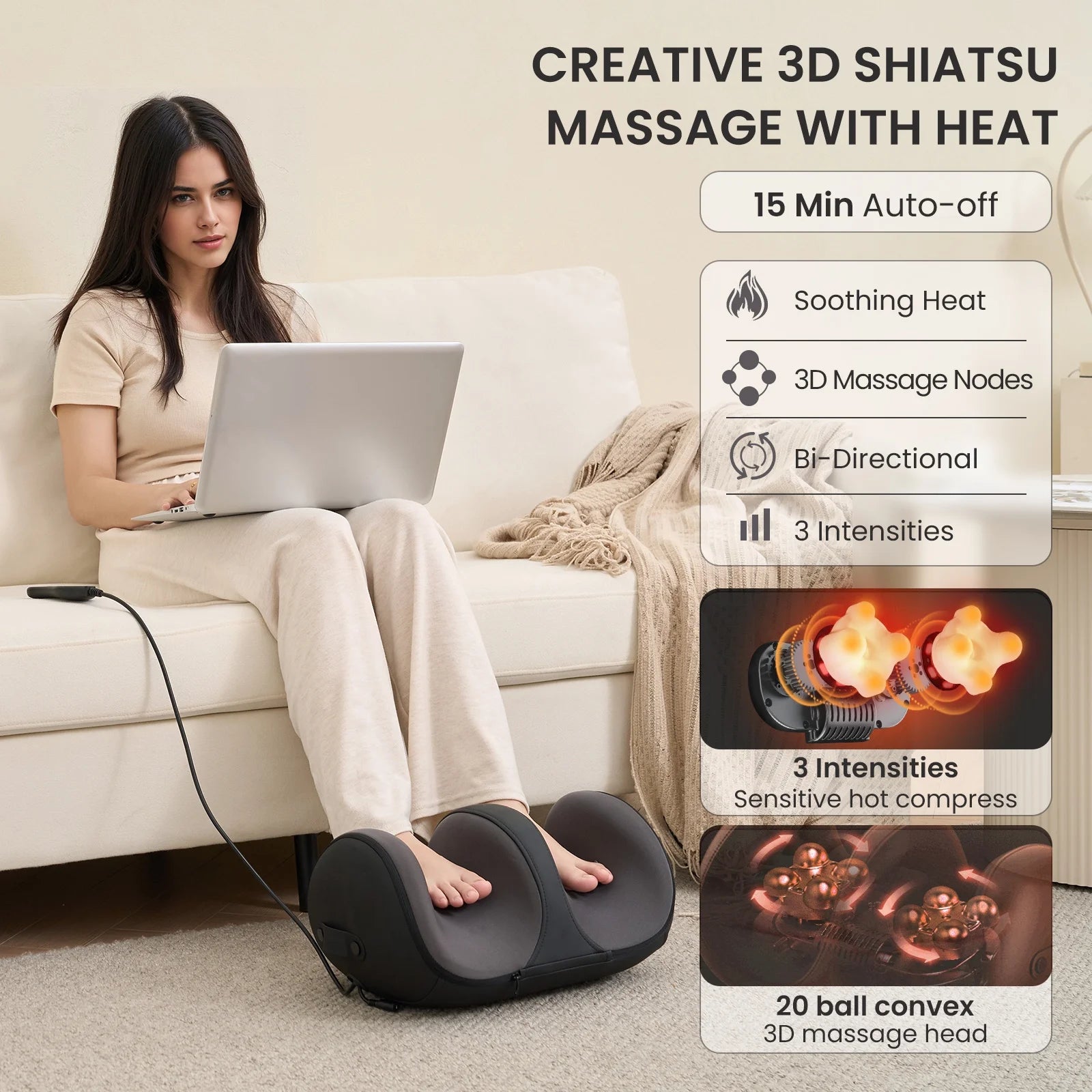 Electric Shiatsu Foot Massager Calf with Heat, Deep Kneading & Rolling Ankle Massage - Relaxing Muscle Relax, Ideal Gift for Men & Women, Leg Massager